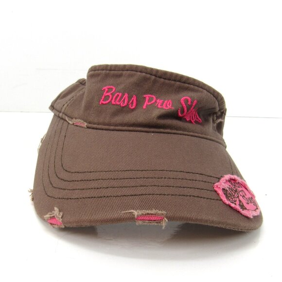Bass Pro Shop Embroider Logo Women's Brown & Pink Adjustable Strap Back Visor - Picture 3 of 7